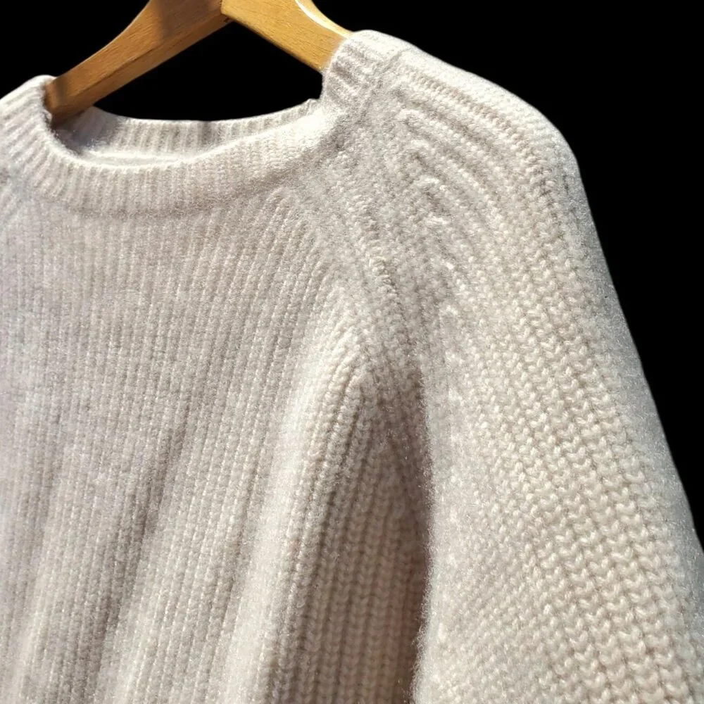 Brazeau Tricot 100% Cashmere Boxy Pullover Sweater Ivory Malibu L XL - Picture 6 of 12